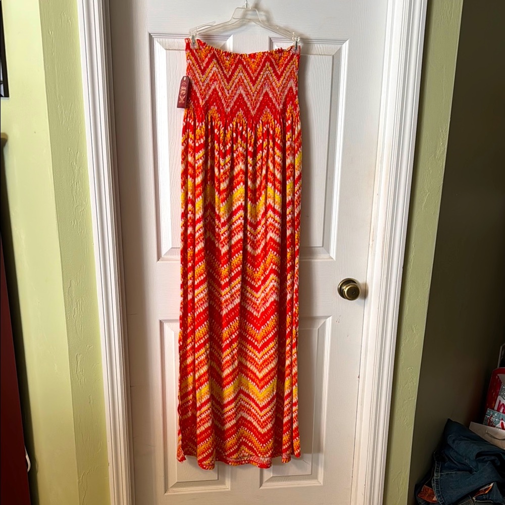 NWT Orange and Yellow Smocked A-line Maxi Dress for Resort Wear